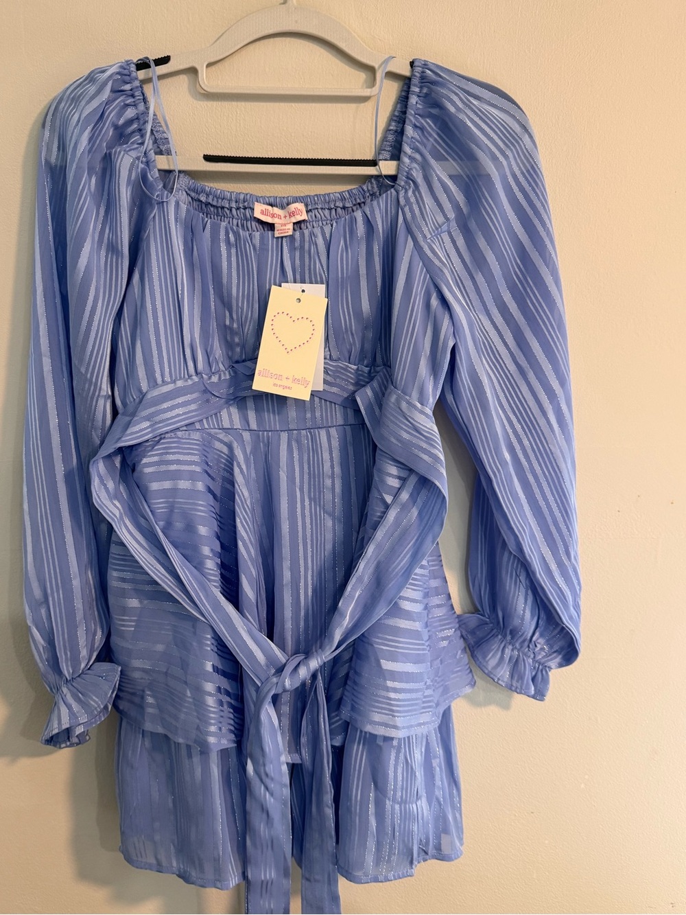 Allison + Kelly Blue Chiffon Ruffled Elastic Waist Striped Romper Youth Size 14